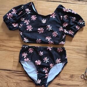 Nordstrom Girls 2-Piece Bikini Swim Set Black Pink Floral Size 12